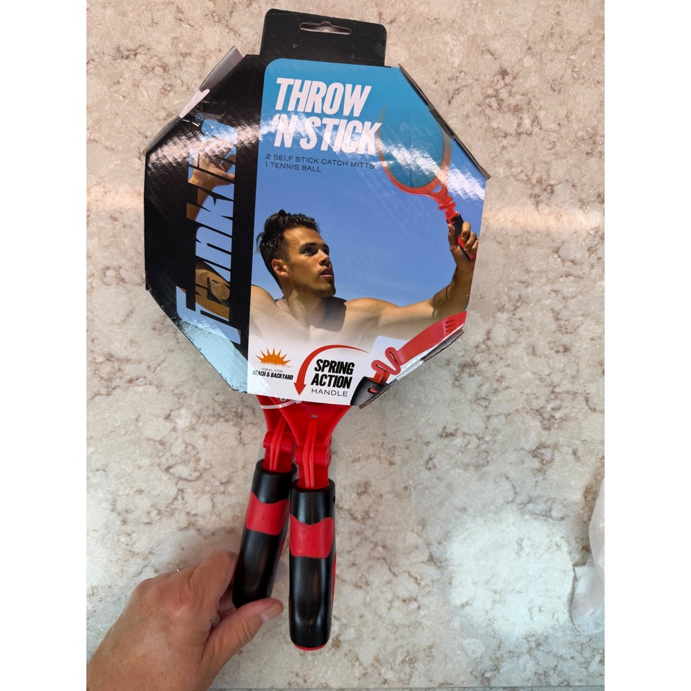 Frankie Throw N Stick Catch Game Set 2 Mitts 1 Ball Spring Action Handle Toy